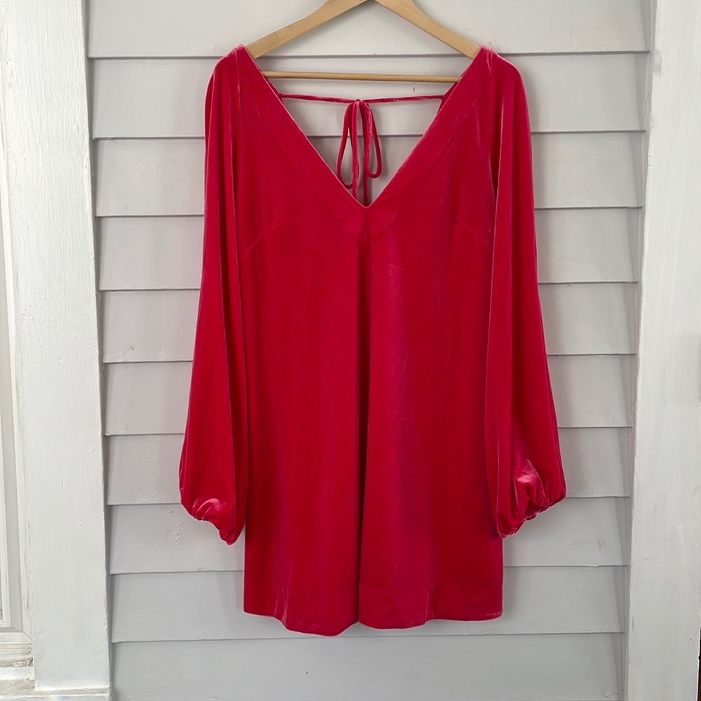 Free people hot pink velvet low back swing dress size medium